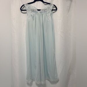 Vintage Shadowline Blue Sheer Lace Nylon Chemise Nightgown Small